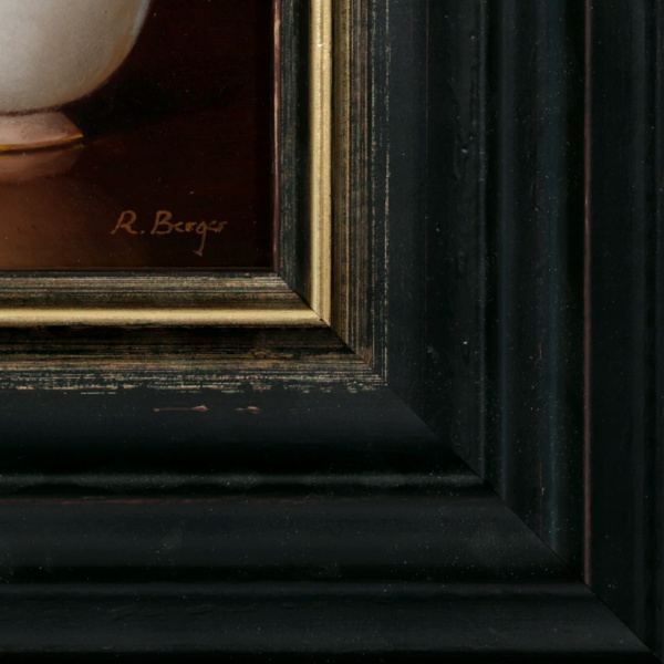 Raspberries on Porcelain Bowl and Peach by Ronald Berger, original painting, detail