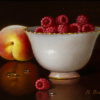 Raspberries on Porcelain Bowl and Peach by Ronald Berger, original painting