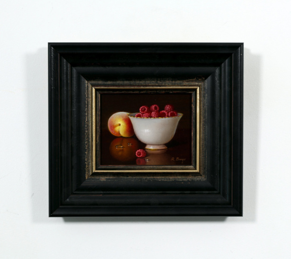 Raspberries on Porcelain Bowl and Peach by Ronald Berger, original painting