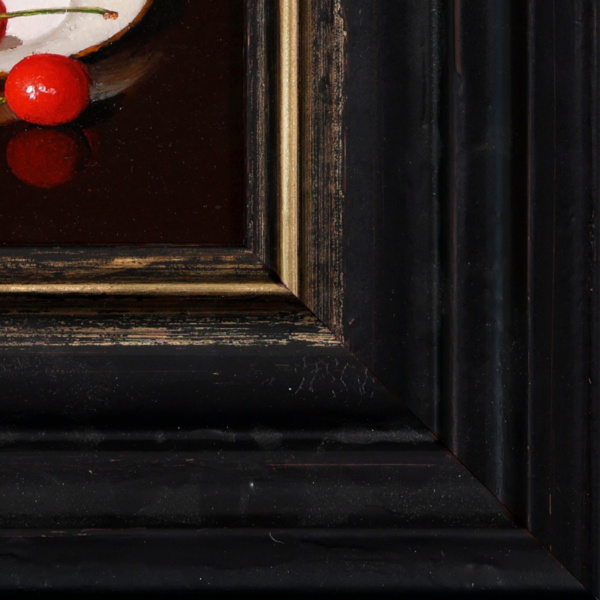 Cherries on Porcelain Plate by Ronald Berger, original painting, detail