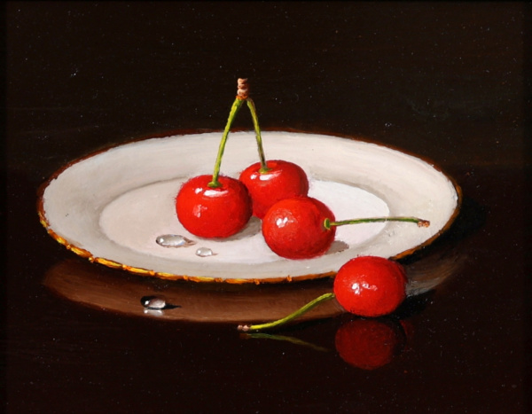 Cherries on Porcelain Plate by Ronald Berger, original painting