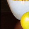 Two Apples and Porcelain Bowl by Ronald Berger, original painting, detail