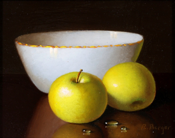 Two Apples and Porcelain Bowl by Ronald Berger, original painting