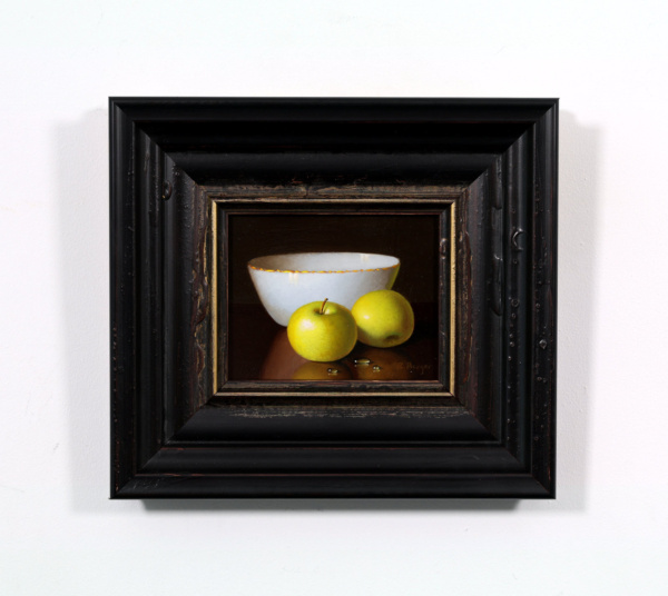 Two Apples and Porcelain Bowl by Ronald Berger, original painting