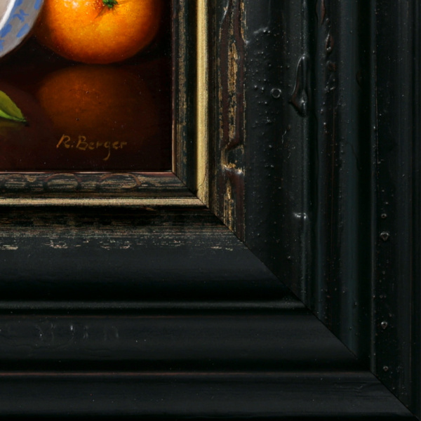 Tangerines on Porcelain Bowl by Ronald Berger, original painting, detail