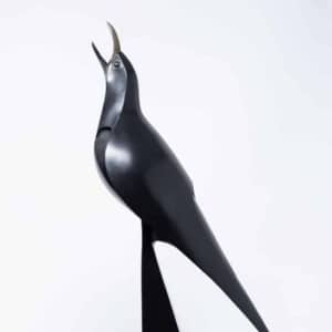 Blackbird Singing (Black Metal Finish) by Paul Harvey, cold cast mixed metals, thumbnail image