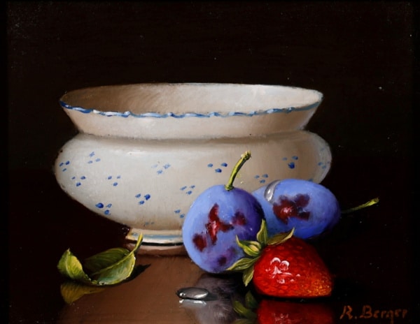 Ronald Berger — Plums & Strawberry In Porcelain Bowl (view 2)