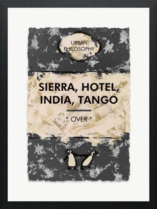 Hue Folk — Sierra, Hotel, India, Tango - Silver Leaf (framed)